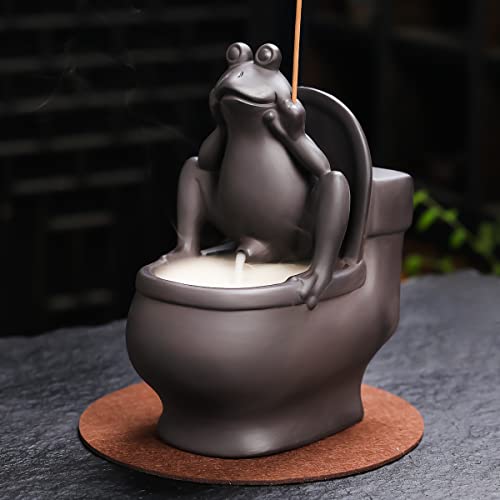 Novelty ceramic frog on toilet backflow incense burner — zen humor home decor