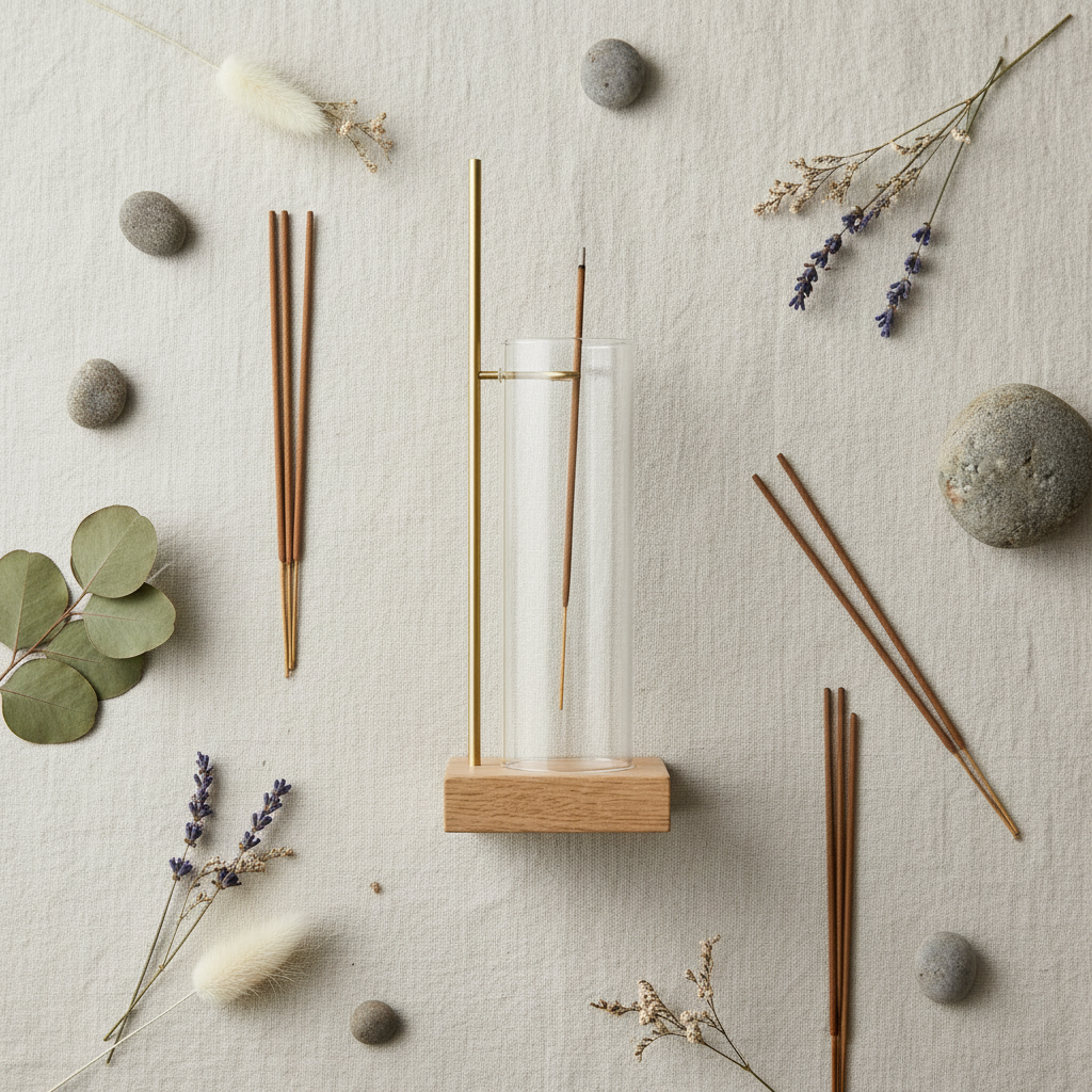 Suspended Glass Ash-Catcher Incense Holder - flat lay
