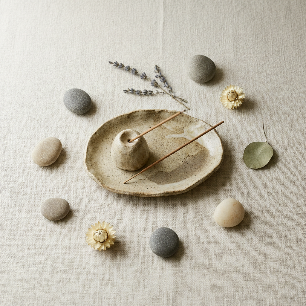 Stone Tray Incense Holder Set - flat lay